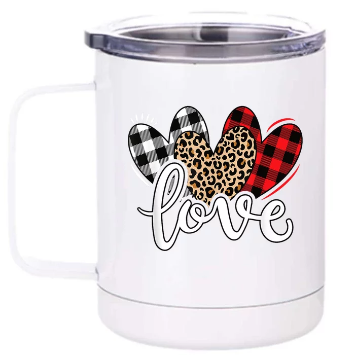 Cute Valentines Day Leopard Plaid Love Heart Front & Back 12oz Stainless Steel Tumbler Cup