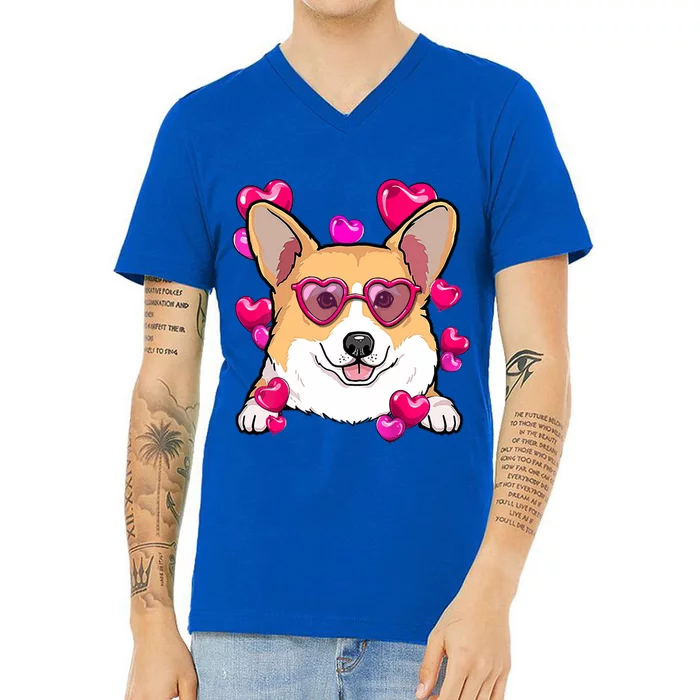 Corgi Valentines Day Gift Heart Funny Dog Lover Funny Gift V-Neck T-Shirt