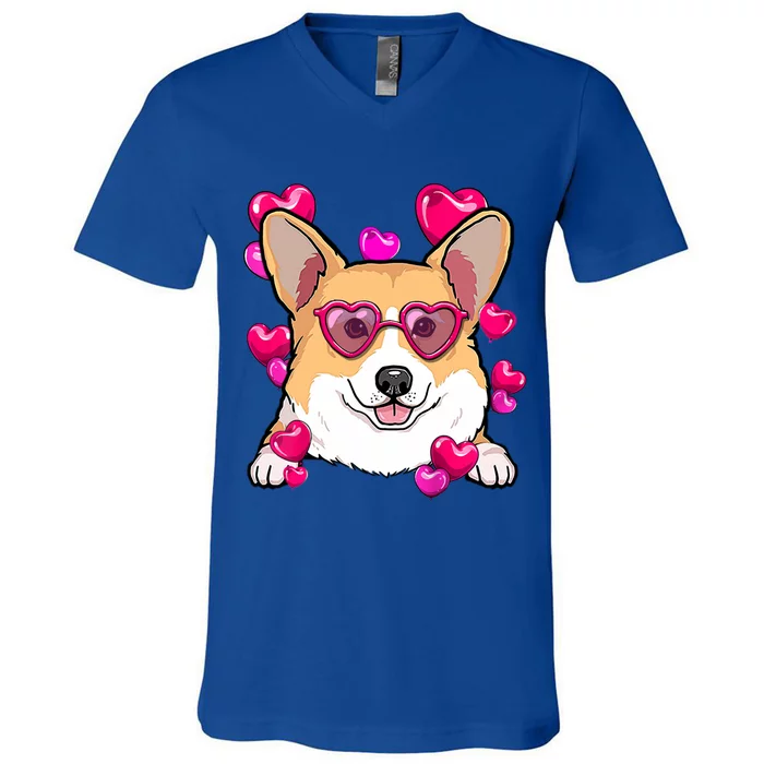 Corgi Valentines Day Gift Heart Funny Dog Lover Funny Gift V-Neck T-Shirt