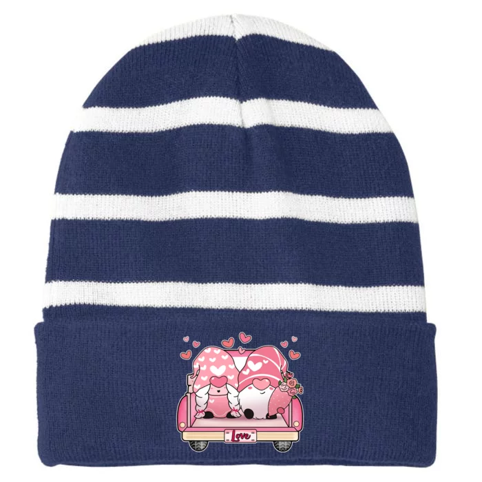 Cute Valentines Day Gnome Couple Love Striped Beanie with Solid Band