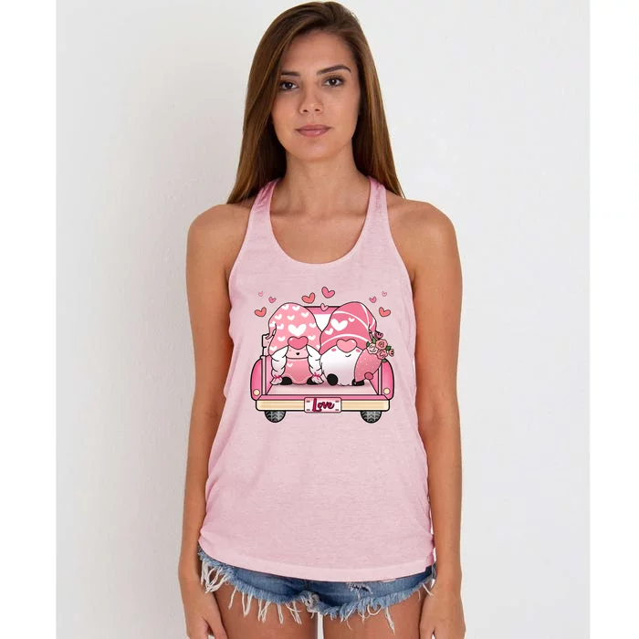 Cute Valentines Day Gnome Couple Love Women's Knotted Racerback Tank