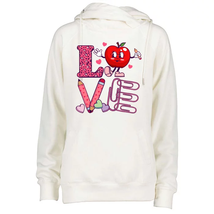 Cute Valentines Day Teacher Love Womens Funnel Neck Pullover Hood