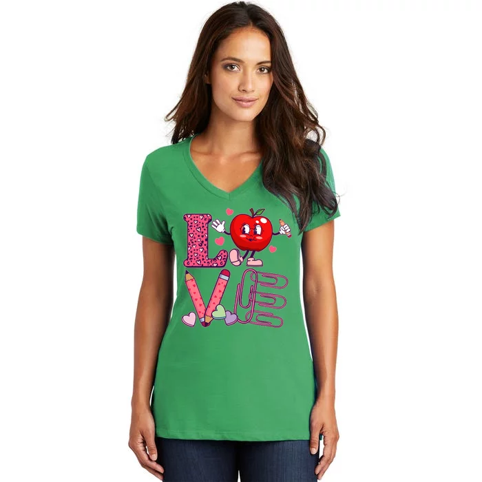 Cute Valentines Day Teacher Love Women's V-Neck T-Shirt