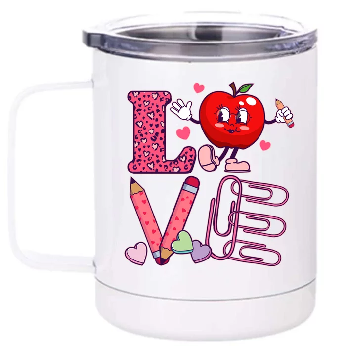 Cute Valentines Day Teacher Love Front & Back 12oz Stainless Steel Tumbler Cup