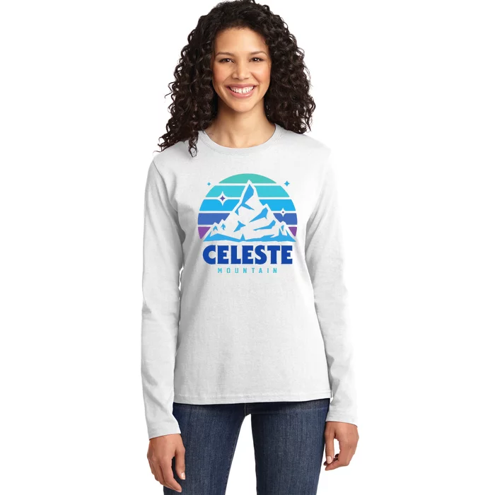 Celeste Vintage Design Mountain Playing Videogames Ladies Long Sleeve Shirt