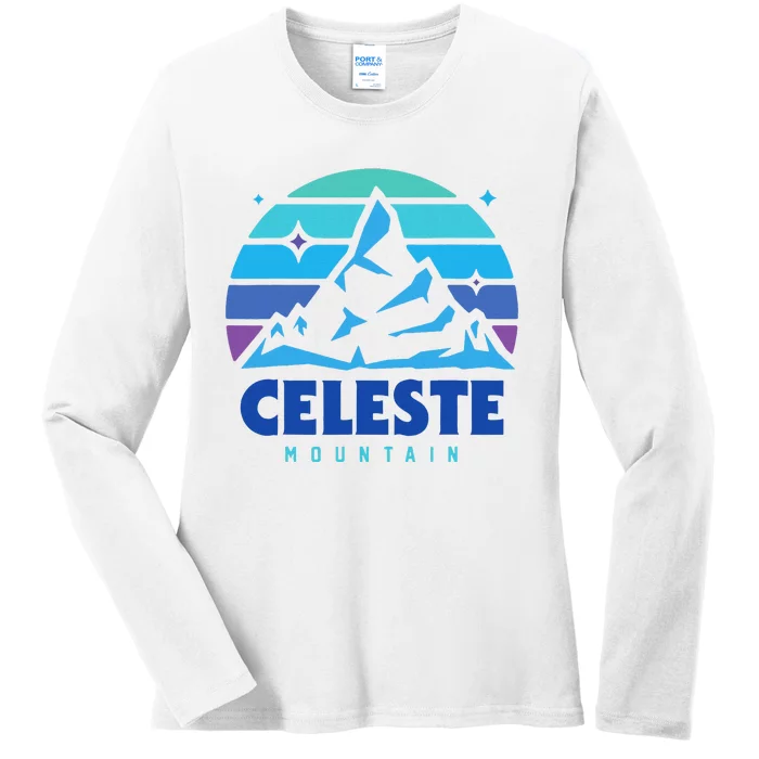 Celeste Vintage Design Mountain Playing Videogames Ladies Long Sleeve Shirt