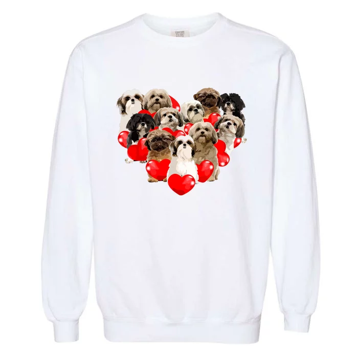 Cute Valentines Day Shih Tzu Dog Heart Puppy Garment-Dyed Sweatshirt