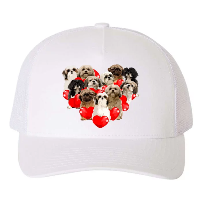 Cute Valentines Day Shih Tzu Dog Heart Puppy Yupoong Adult 5-Panel Trucker Hat