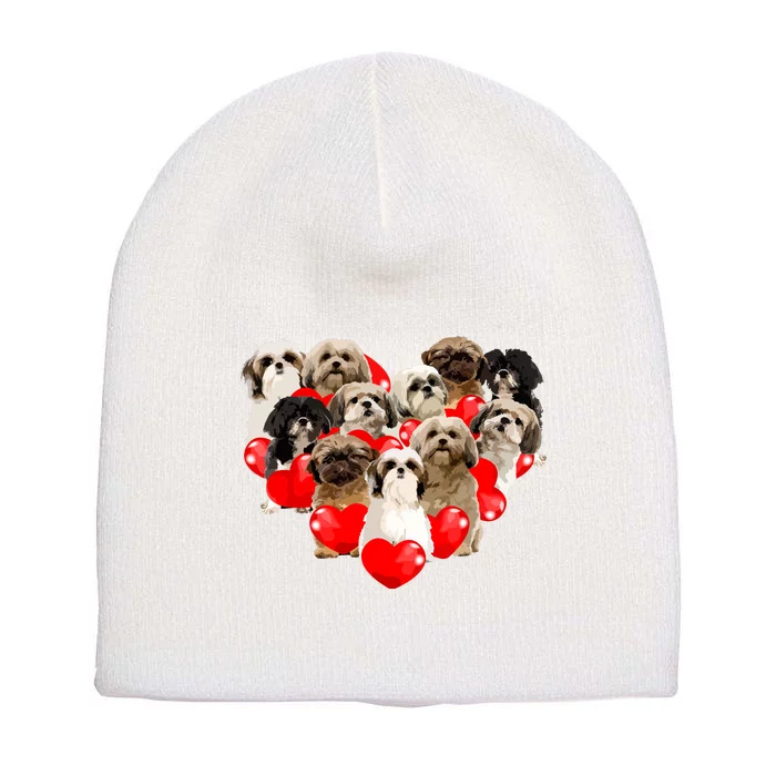 Cute Valentines Day Shih Tzu Dog Heart Puppy Short Acrylic Beanie