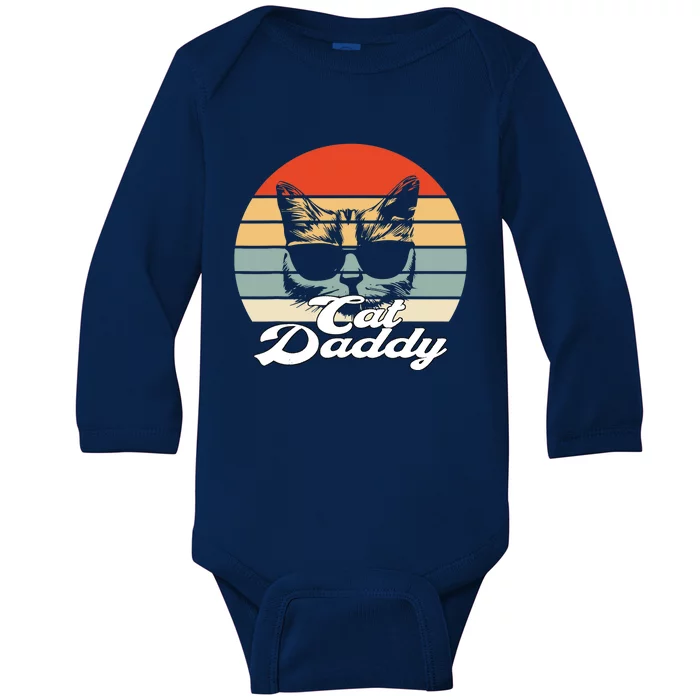 Cat Vintage Daddy Retro Baby Long Sleeve Bodysuit