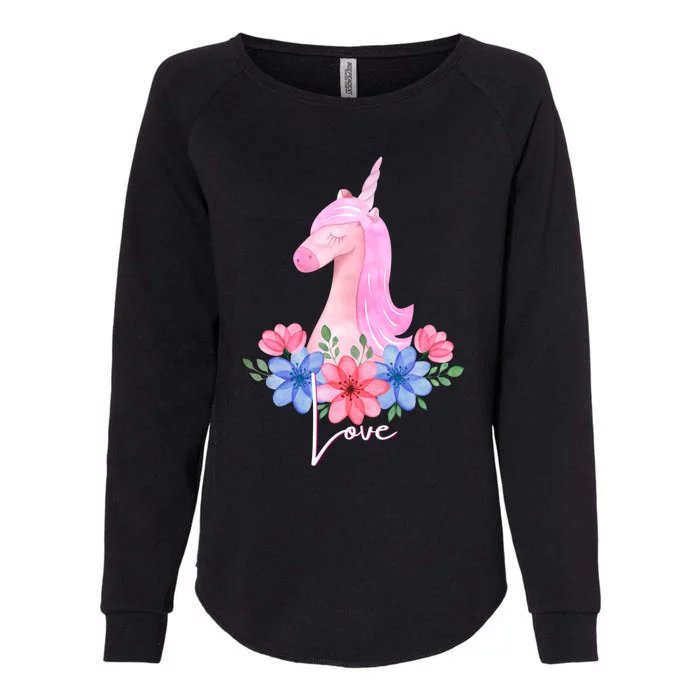 Cute Valentines Day Unicorn Tee Says Love Gift Womens California Wash Sweatshirt