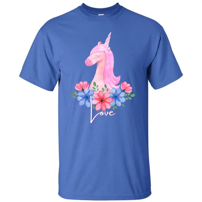 Cute Valentines Day Unicorn Tee Says Love Gift Tall T-Shirt