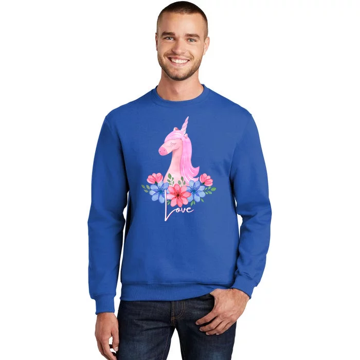 Cute Valentines Day Unicorn Tee Says Love Gift Tall Sweatshirt