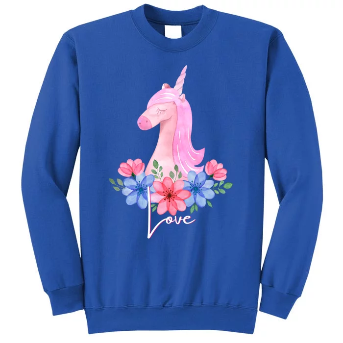 Cute Valentines Day Unicorn Tee Says Love Gift Tall Sweatshirt