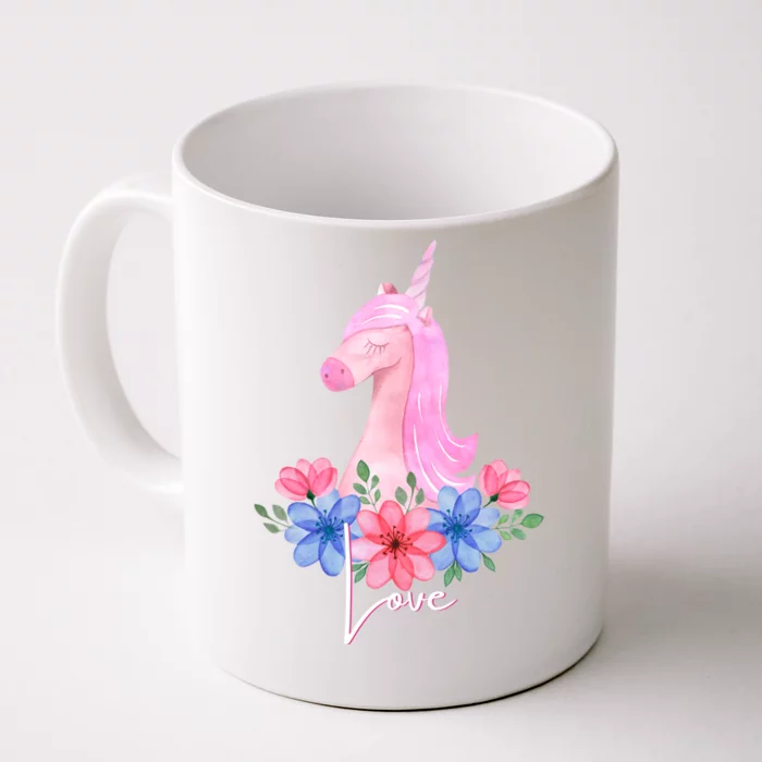 Cute Valentines Day Unicorn Tee Says Love Gift Front & Back Coffee Mug