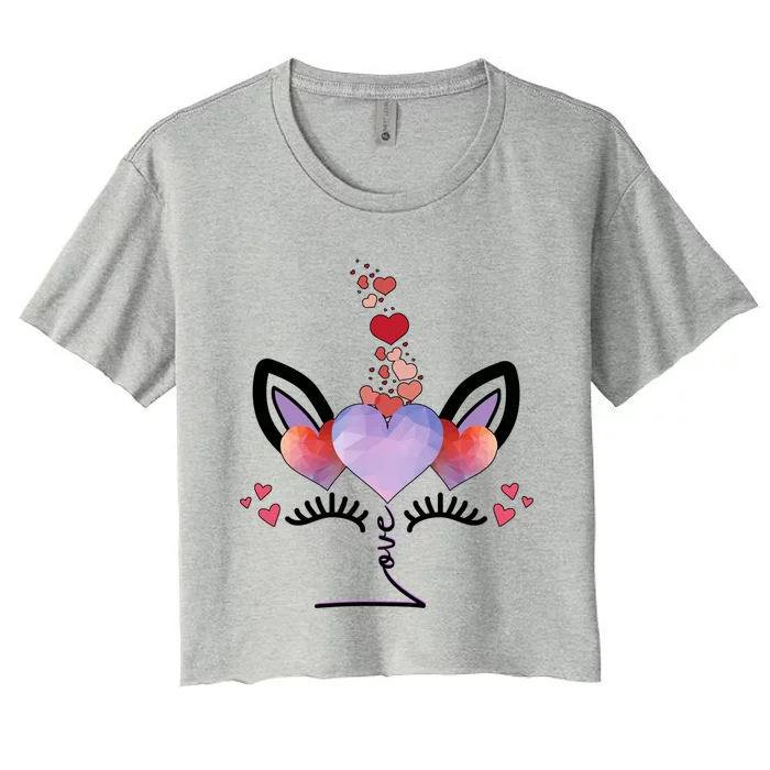 Cute Valentines Day Unicorn Tee Says Love Cute Gift Women's Crop Top Tee