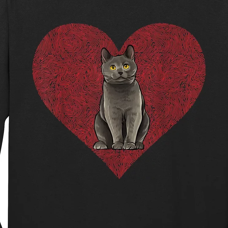 Chartreux Valentines Day Cat Love Fingerprint Long Sleeve Shirt