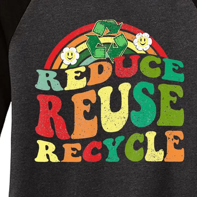 Classic Vintage Earth Day Reduce Reuse Recycle Women's Tri-Blend 3/4-Sleeve Raglan Shirt