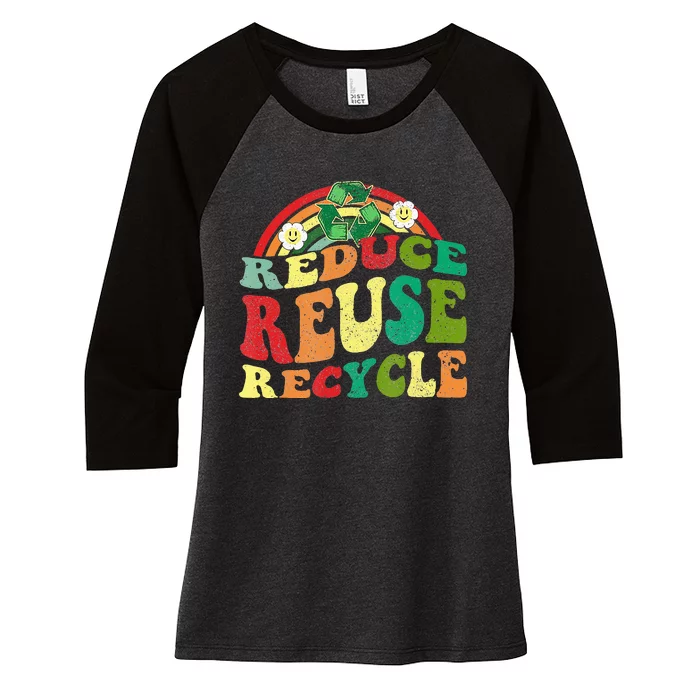 Classic Vintage Earth Day Reduce Reuse Recycle Women's Tri-Blend 3/4-Sleeve Raglan Shirt