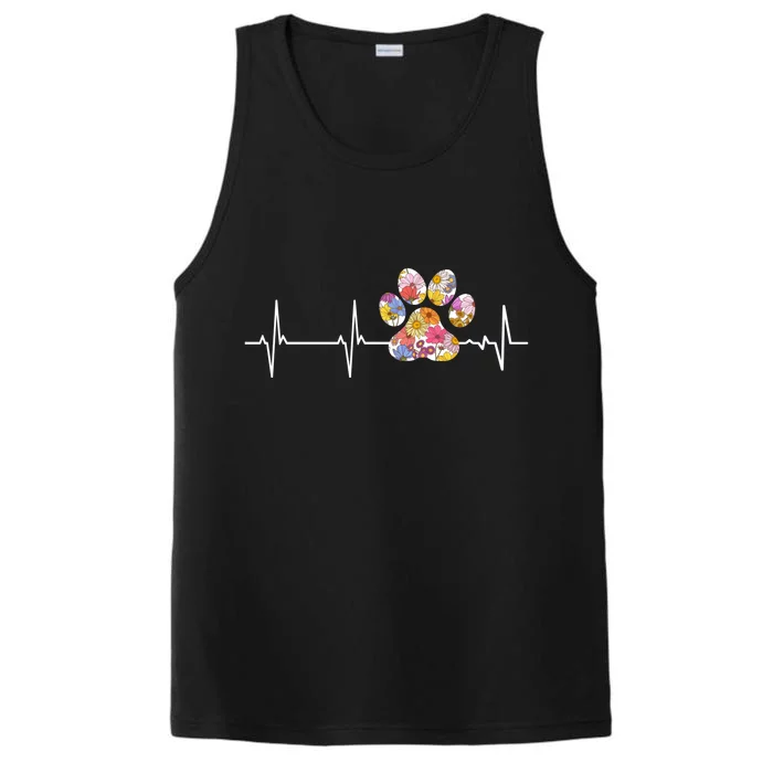 Cute Veterinarian Flower Paw Print Heartbeat Ekg Vet Tech Cool Gift Performance Tank