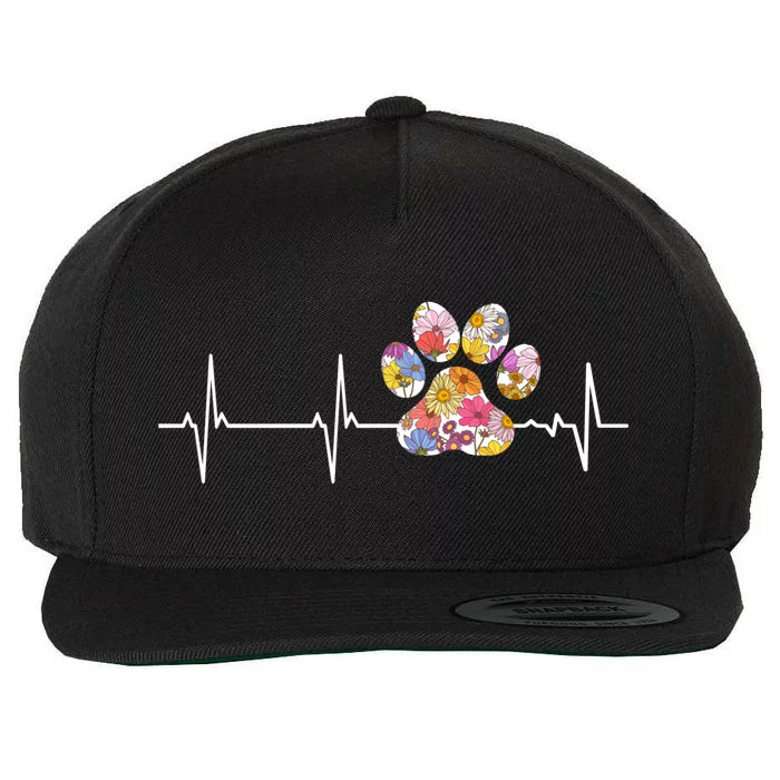 Cute Veterinarian Flower Paw Print Heartbeat Ekg Vet Tech Cool Gift Wool Snapback Cap