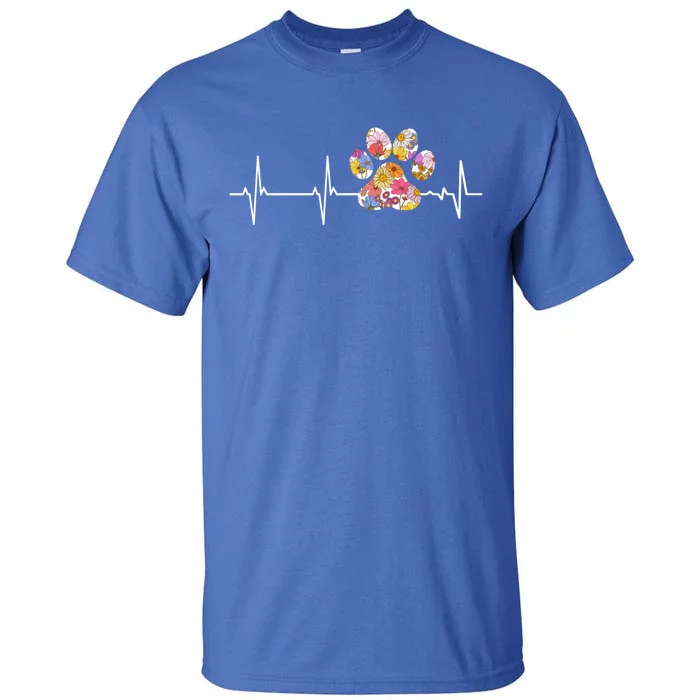 Cute Veterinarian Flower Paw Print Heartbeat Ekg Vet Tech Cool Gift Tall T-Shirt