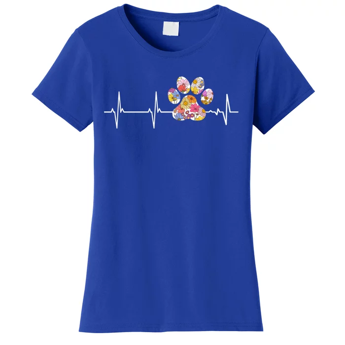 Cute Veterinarian Flower Paw Print Heartbeat Ekg Vet Tech Cool Gift Women's T-Shirt