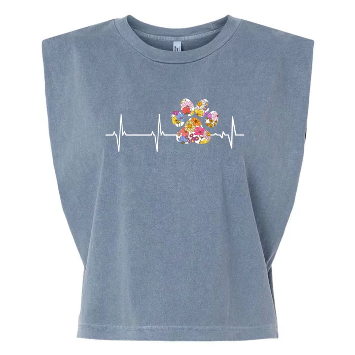 Cute Veterinarian Flower Paw Print Heartbeat Ekg Vet Tech Cool Gift Garment-Dyed Women's Muscle Tee