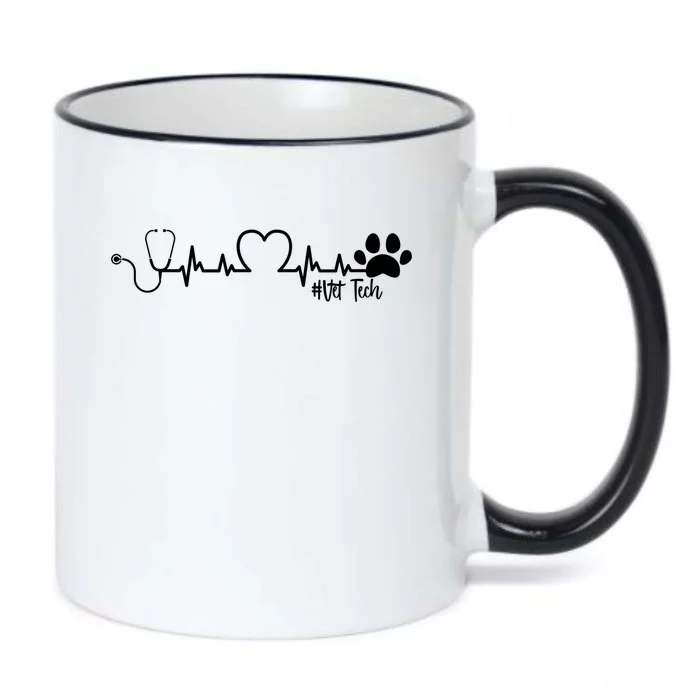 Cute Veterinarian Funny Gift Rainbow Paw Print Heartbeat Vet Tech Gift Black Color Changing Mug