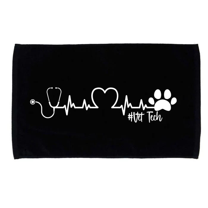 Cute Veterinarian Funny Gift Rainbow Paw Print Heartbeat Vet Tech Gift Microfiber Hand Towel