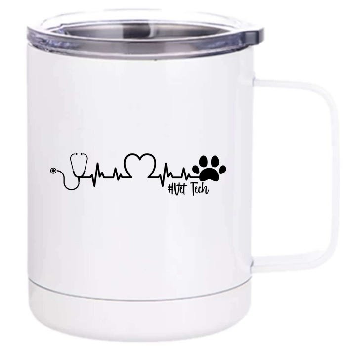 Cute Veterinarian Funny Gift Rainbow Paw Print Heartbeat Vet Tech Gift Front & Back 12oz Stainless Steel Tumbler Cup