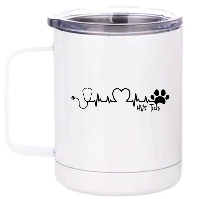 Cute Veterinarian Funny Gift Rainbow Paw Print Heartbeat Vet Tech Gift Front & Back 12oz Stainless Steel Tumbler Cup