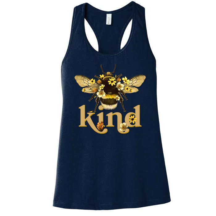 Cute Vintage Floral Bee Kind Women's Racerback Tank