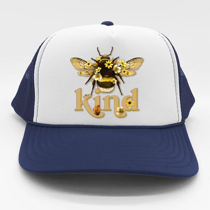 Cute Vintage Floral Bee Kind Trucker Hat