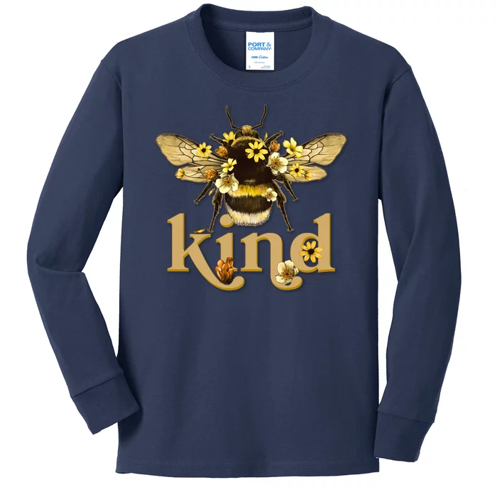 Cute Vintage Floral Bee Kind Kids Long Sleeve Shirt