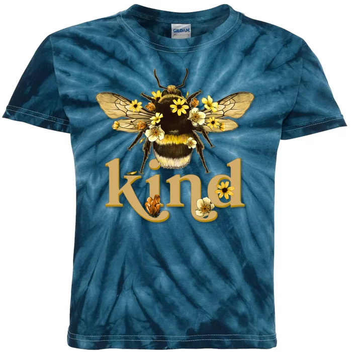 Cute Vintage Floral Bee Kind Kids Tie-Dye T-Shirt