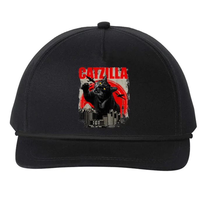 Catzilla Vintage Funny Cute Cat Art Japanese Sunset Kitten Kitty Snapback Five-Panel Rope Hat