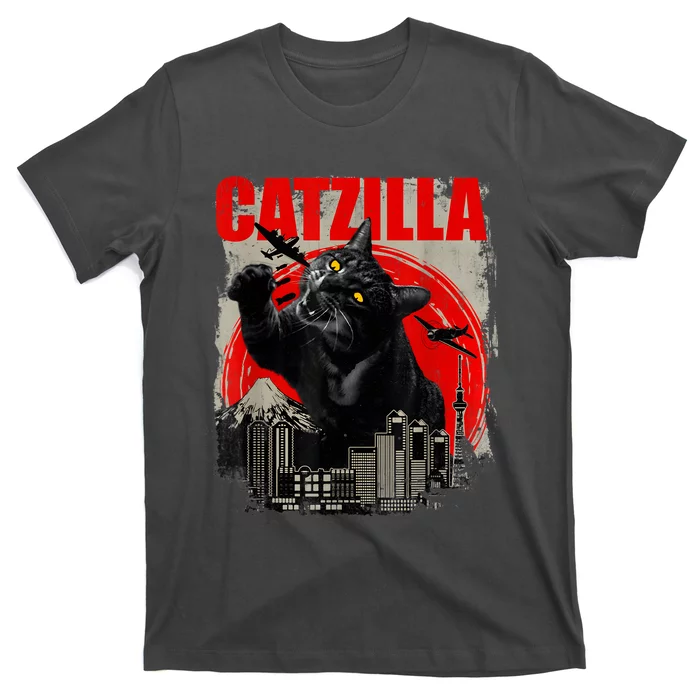 Catzilla Vintage Funny Cute Cat Art Japanese Sunset Kitten Kitty T-Shirt