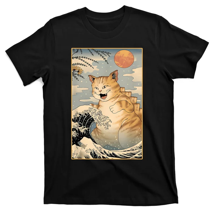 Catzilla Vintage Funny Cute Cat Art Japanese Sunset Kitten Lovers T-Shirt