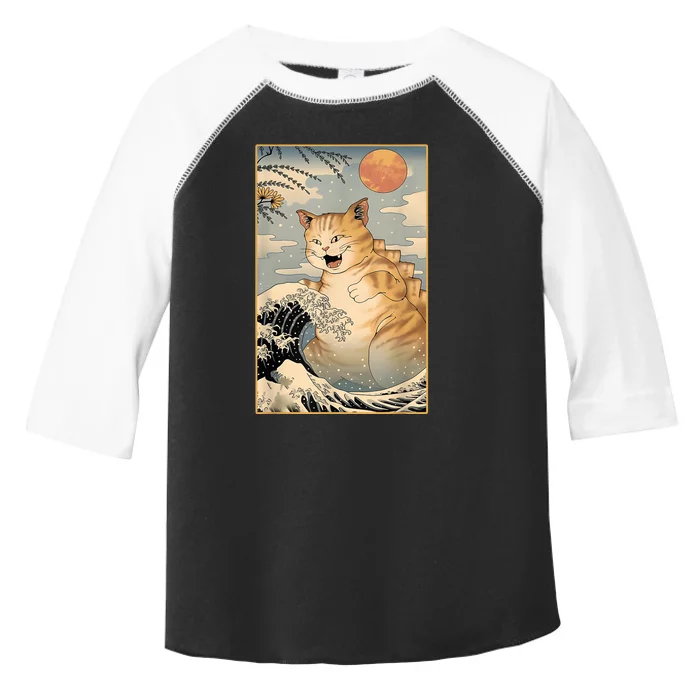 Catzilla Vintage Funny Cute Cat Art Japanese Sunset Kitten Lovers Toddler Fine Jersey T-Shirt