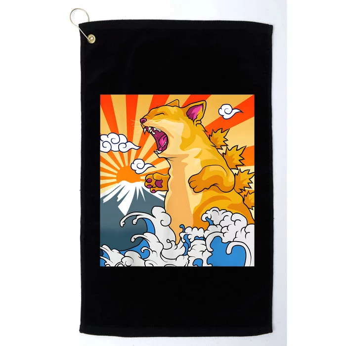 Catzilla Vintage Funny Cute Cat Art Japanese Sunset Kitten Lovers Platinum Collection Golf Towel