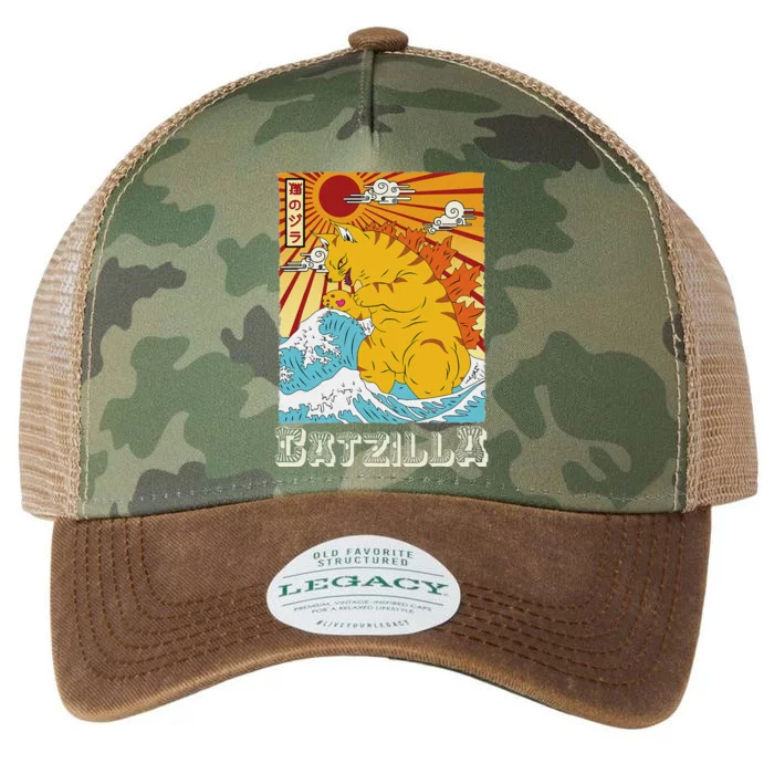 Catzilla Vintage Funny Cute Cat Art Japanese Sunset Legacy Tie Dye Trucker Hat