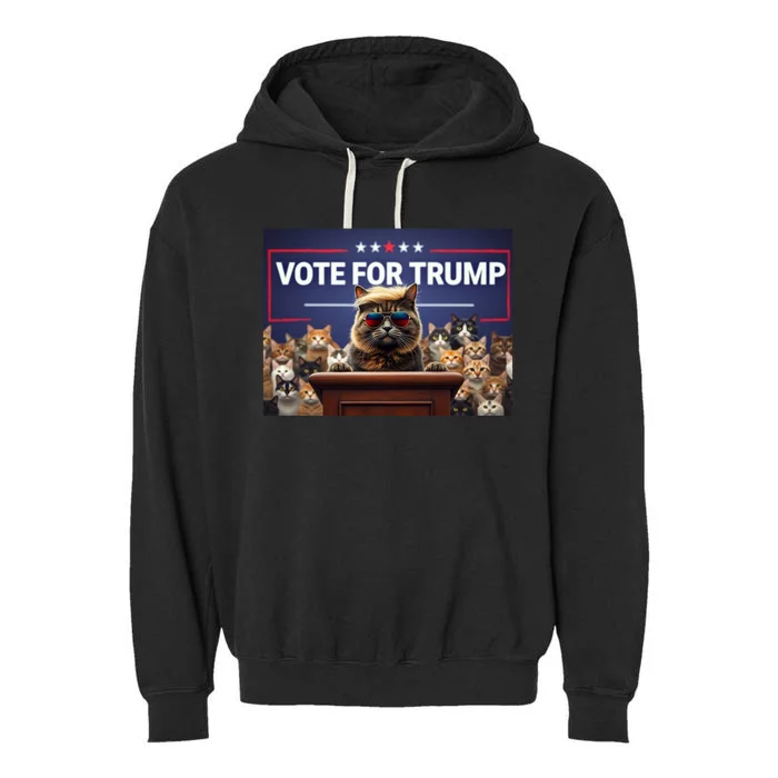 Cats Vote For Trump 2024 Election Garment-Dyed Fleece Hoodie