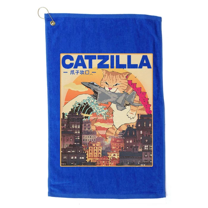 Catzilla Vintage Funny Cute Cat Art Japanese Sunset Cute Platinum Collection Golf Towel