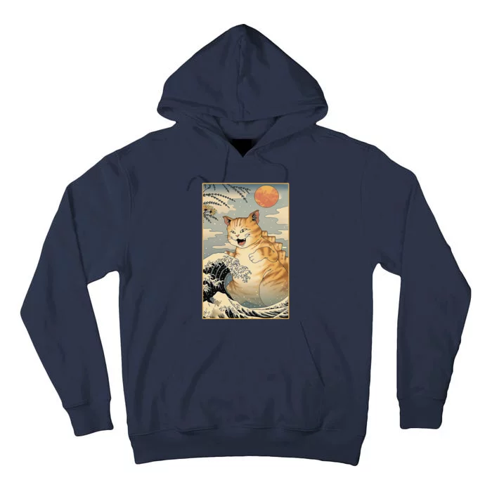 Catzilla Vintage Funny Cute Cat Art Japanese Sunset Tall Hoodie