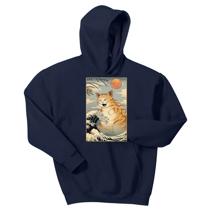 Catzilla Vintage Funny Cute Cat Art Japanese Sunset Kids Hoodie