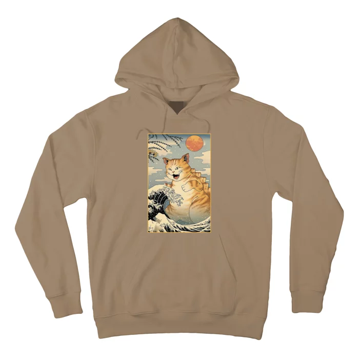 Catzilla Vintage Funny Cute Cat Art Japanese Sunset Hoodie