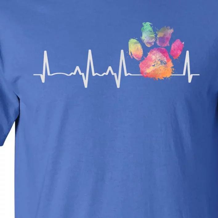 Cute Veterinarian Gift Rainbow Paw Print Heartbeat Vet Tech Gift Tall T-Shirt