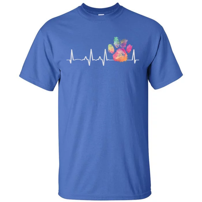 Cute Veterinarian Gift Rainbow Paw Print Heartbeat Vet Tech Gift Tall T-Shirt