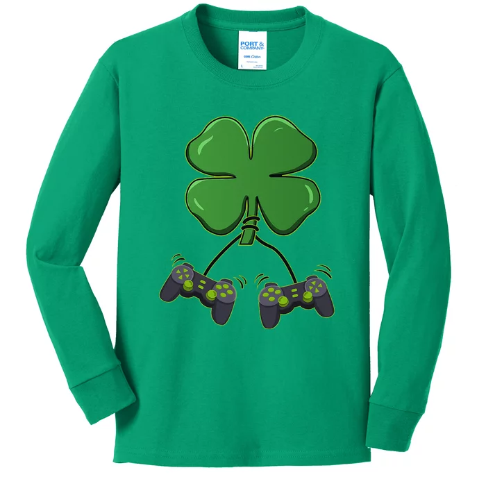 Clover Video Game Controllers St Patricks Day Kids Long Sleeve Shirt